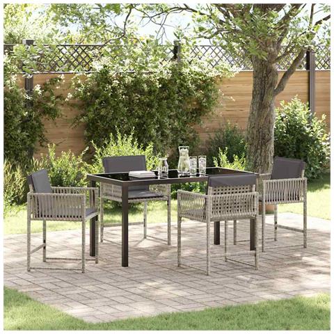 Set da Pranzo per Giardino 5 pcs Grigio chiaro polyrattan - Foto 2