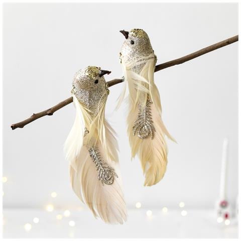 Ornamenti Per Albero Di Natale Con Uccelli Di Piume Dorate - Eleganti Decorazioni A Clip (paio) - Foto 2