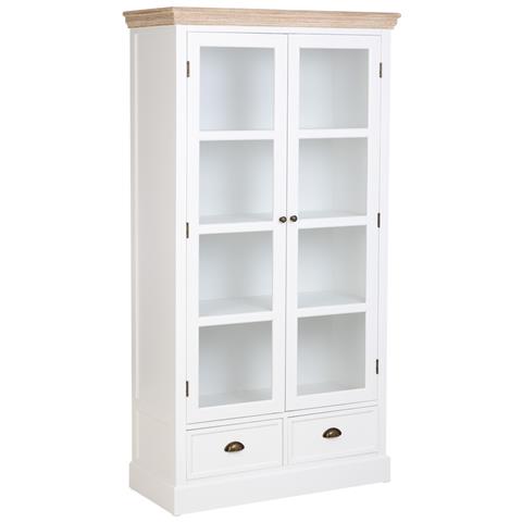 Vetrina In Legno Bianco Con 2 Ante E 2 Cassetti 94x41x180,5h Cm - Foto 1