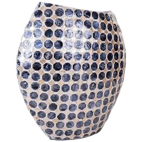 Vaso In Pasta Di Carta Rifinito In Capiz Nero 33x14,5x35h - Foto 1