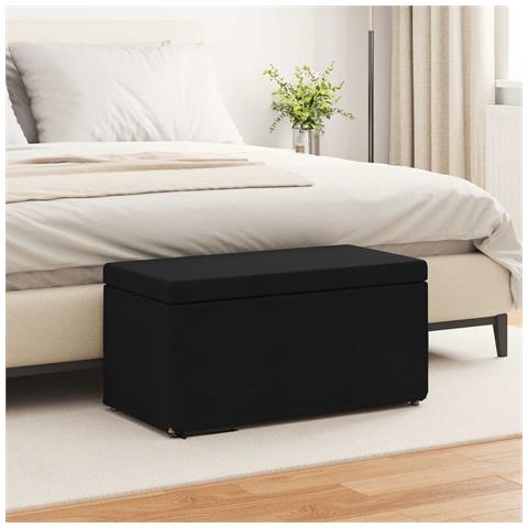 Pouf Nero 81 x 41 x 40 cm Tessuto e Legno Ingegnerizzato - Foto 2