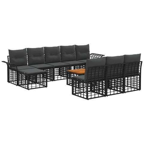 Set di divani da esterno 11 pcs Nero e Grigio scuro Poliestere - Foto 1