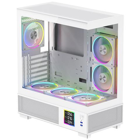 Case PC Kian V2, ATX, 6 Ventole (5 Invertite), Display Digitale, Controller ARGB+PWM, MB Sync, Bianco - Foto 1
