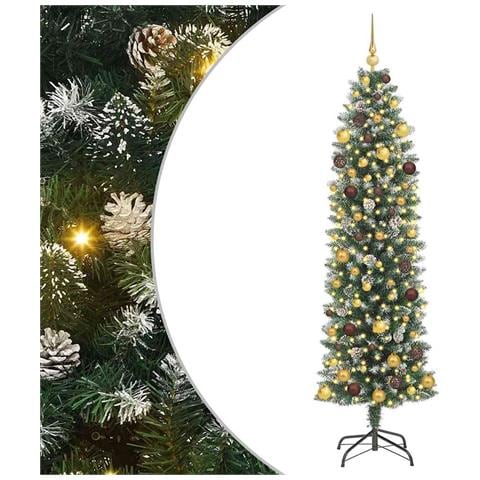 Albero di Natale Artificiale Sottile Verde e Bianco 210 cm - Foto 1