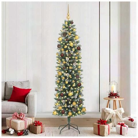 Albero di Natale Artificiale Sottile Verde e Bianco 210 cm - Foto 2