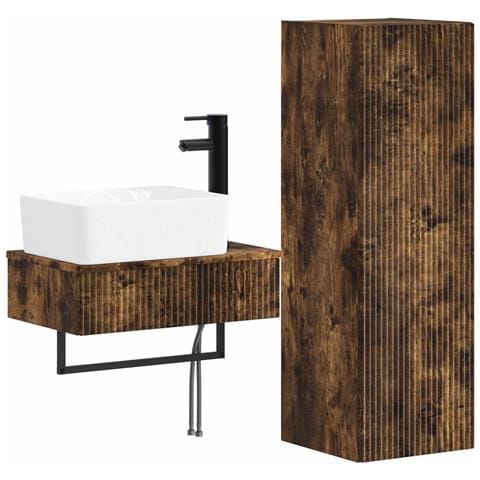 Set di mobili per il bagno 2 pz Rovere Fumo 33 x 34,5 x 100 cm - Foto 1