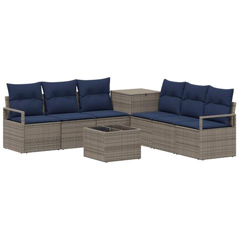 Set di divani 8 pz Grigio e Blu Navy Rattan sintetico e Acciaio - Foto 1