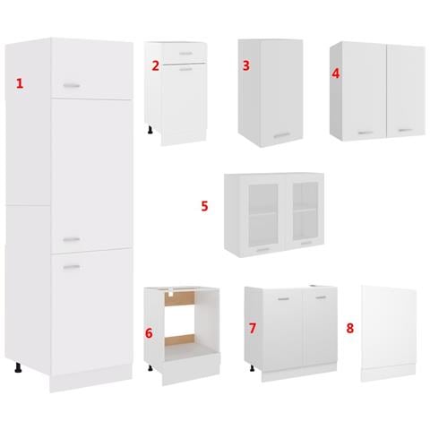 Set Armadi da Cucina 8 pz Bianco in Truciolato - Foto 2