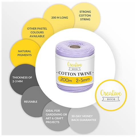 200m Corda Macrame Viola Pastello | Spago Di Cotone-poliestere | 656 Piedi | Spessore 2-3mm | Grande Corda Spessa Forte | Perfetta Per Avvolgere I Regali, Progetti Fai Da Te Artigianato - Foto 5