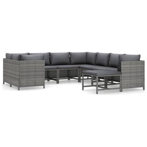 Set Divani Da Giardino 9 Pz Con Cuscini In Polyrattan Grigio - Foto 1
