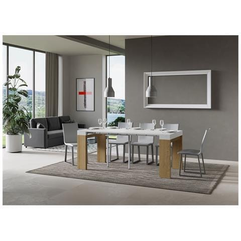 Consolle Allungabile 90x40/196 Cm Roxell Mix Small Piano Bianco Frassino - Bianco Frassino /quercia Natura - Foto 2