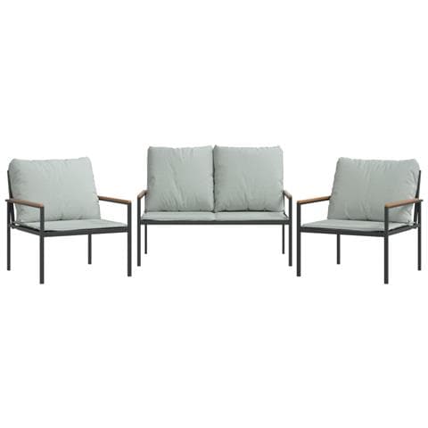 Set Salotto Da Giardino 3 Pz Con Cuscini In Acciaio Antracite - Foto 1