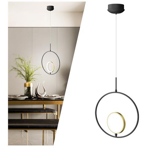 Lampadario Led Moderno In Alluminio Trafilato Oro E Nero - Luce Fredda 6500k - Foto 1