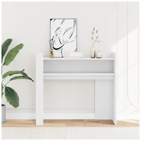 Tavolino Consolle Bianco 100x35x90 Cm In Legno Multistrato - Foto 3