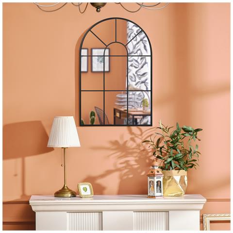 Specchio Moderno A Parete E A Forma Di Arco 91x60 Cm Per Camera Da Letto E Soggiorno, In Metallo Nero E Vetro - Foto 2