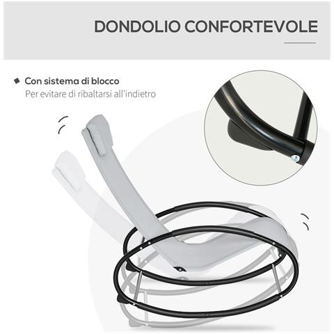 Sedia A Dondolo Da Giardino Zero Gravity, Sdraio Da Giardino Ergonomica Con Cuscino E Tessuto Traspirante Per Interno Ed Esterno, 105x62x88 Cm, Grigia - Foto 2