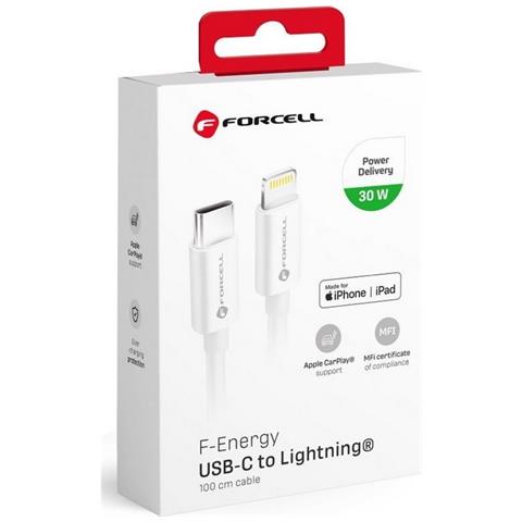 Forcell Cavo Certificato Apple Dati E Ricarica Usb-c To Lightning 1m Mfi 30w White Per Iphone Ipad - Foto 1