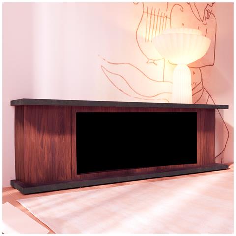 Mobile Arosio 150 Marrone Mobile In Legno Marrone Raffinato Ed Elegante Base In Legno Per Camino Marrone In Legno Struttura E Ante In Legno Di Eucalipto Piano E Base In Grafite Ral 7022 - Foto 1