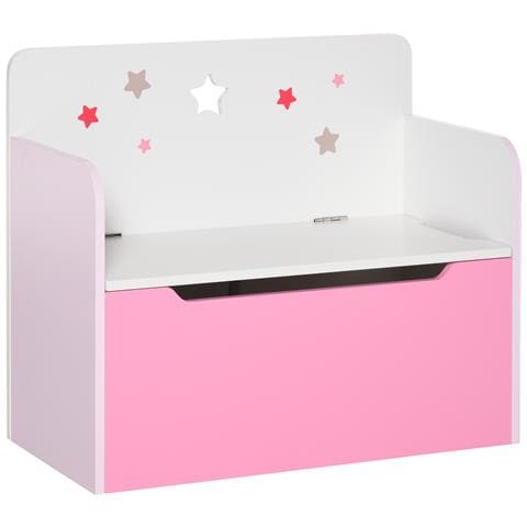 Panca Contenitore con Schienale in Legno per Bambini da 3-6 Anni, 60x30x50 cm, Rosa - Foto 1