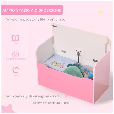 Panca Contenitore con Schienale in Legno per Bambini da 3-6 Anni, 60x30x50 cm, Rosa - Foto 6