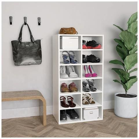 Lusso Casadino -  Scarpiera Bianca 54x34x100,5 Cm In Legno Multistrato - Foto 6