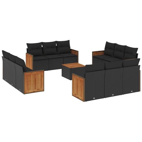 Lusso Casadino -  Set Divani Da Giardino 13pz Con Cuscini Nero In Polyrattan - Foto 1