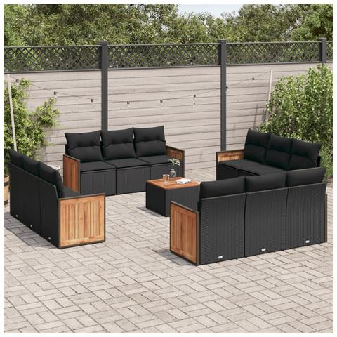 Lusso Casadino -  Set Divani Da Giardino 13pz Con Cuscini Nero In Polyrattan - Foto 3