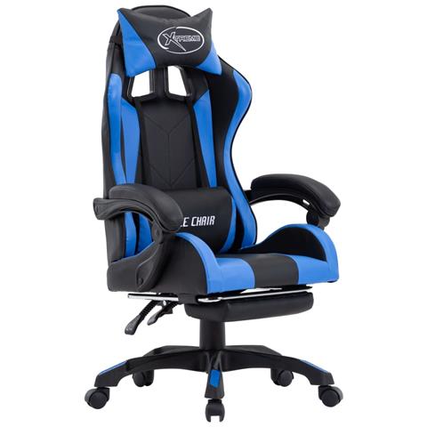 Lusso Casadino - Sedia Da Gaming Con Poggiapiedi Blu E Nera In Similpelle - Foto 2
