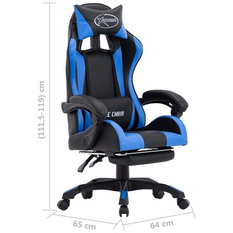 Lusso Casadino - Sedia Da Gaming Con Poggiapiedi Blu E Nera In Similpelle - Foto 8