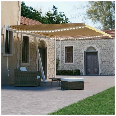 Lusso Casadino -  Tenda Da Sole Retrattile Manuale E Led 400x300cm Gialla Bianca - Foto 8