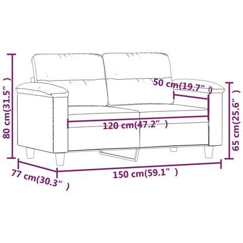 Divano a 2 Posti Tortora 120 cm in Tessuto Microfibra - Foto 8