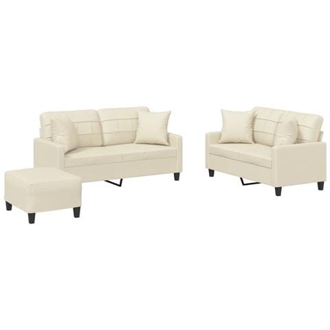 Set di Divani 3 pz con Cuscini Crema in Similpelle - Foto 1