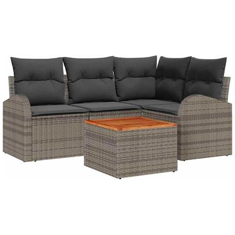 Set Divano da Giardino 5 Pezzi con Cuscini Grigio Polirattan Acacia - Foto 1