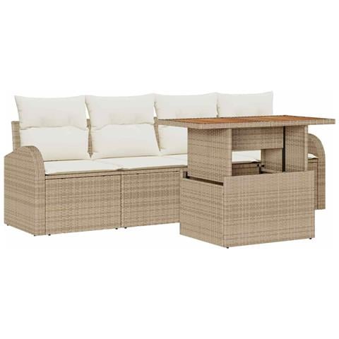 Set pranzo giardino 5 pezzi con cuscini beige in polyrattan - Foto 1