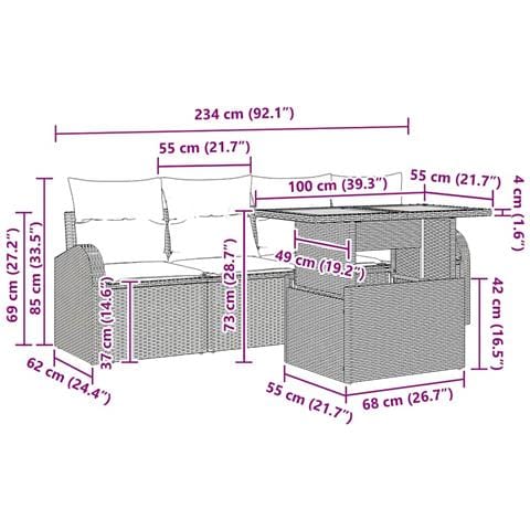 Set pranzo giardino 5 pezzi con cuscini beige in polyrattan - Foto 9