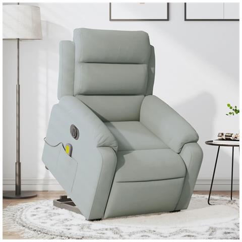Poltrona Alzapersona Massaggi Elettrica Grigio Chiaro Velluto - Foto 2