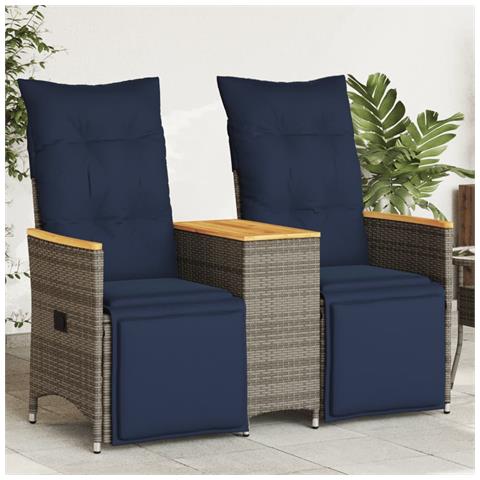Divano da giardino reclinabile a 2 posti con tavolo grigio in polyrattan - Foto 2
