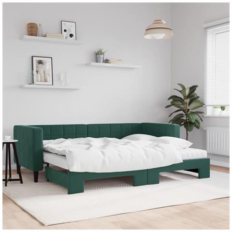Divano Letto Estraibile Materassi Verde Scuro 80x200 Velluto - Foto 2