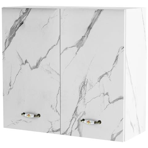 Pensile Da Cucina Scolapiatti Sistema Raccogli Gocce Mobile Bianco Effetto Marmo - Foto 1
