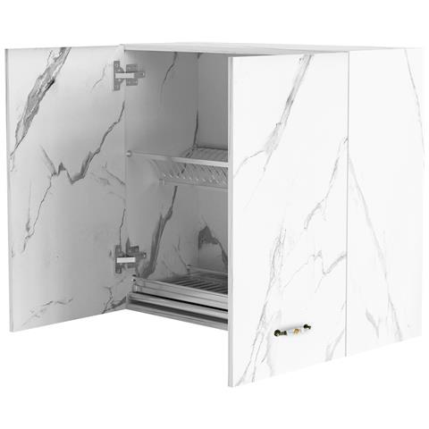 Pensile Da Cucina Scolapiatti Sistema Raccogli Gocce Mobile Bianco Effetto Marmo - Foto 2