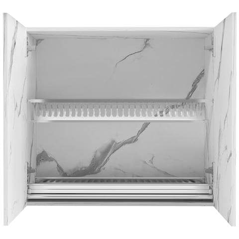 Pensile Da Cucina Scolapiatti Sistema Raccogli Gocce Mobile Bianco Effetto Marmo - Foto 5