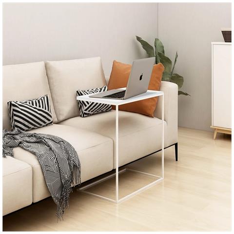 Tavolino Da Salotto Bianco 55x35x66 Cm In Legno Multistrato - Foto 7