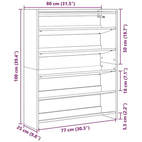 Scarpiera Grigio Cemento 80x25x100 cm in Legno Multistrato - Foto 9