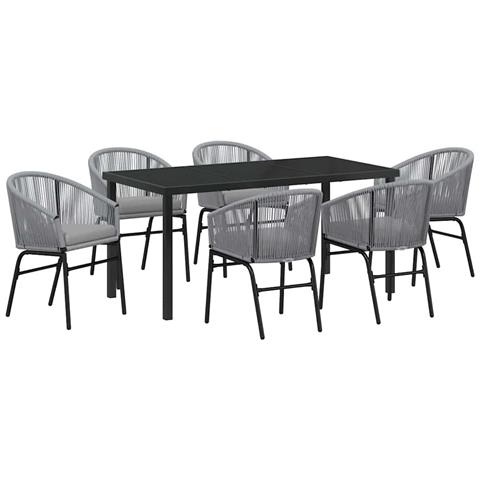 Set da Pranzo per Giardino 7 pcs Grigio Poly Rattan - Foto 1