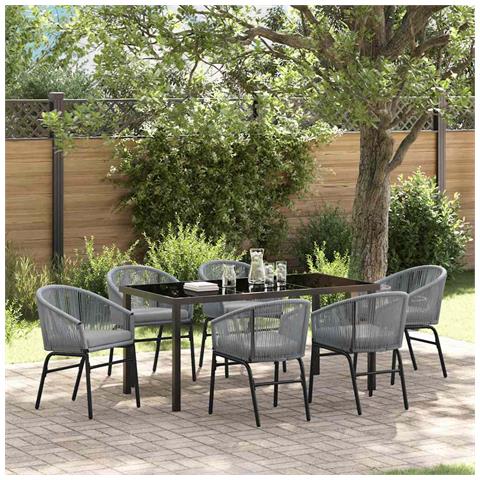 Set da Pranzo per Giardino 7 pcs Grigio Poly Rattan - Foto 2