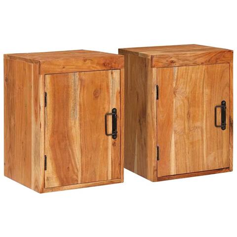 Comodino 2 pcs Marrone 35 x 33 x 48 cm Legno Massello di Acacia - Foto 1