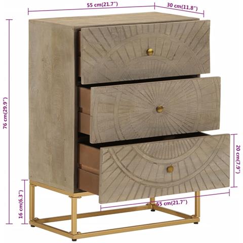 Cassettiera 55x30x76 cm in Legno Massello di Mango e Ferro - Foto 9
