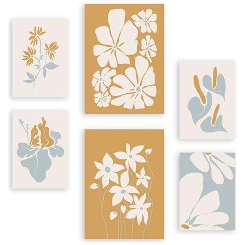 Set Di 6 Stampe Cornice Floreale 2 In Dipinti Decorativi Estetici Astratti Di Fiori Per Il Tuo Soggiorno, Camera Da Letto, Casa A3 & A4 Senza Cornice - Foto 1