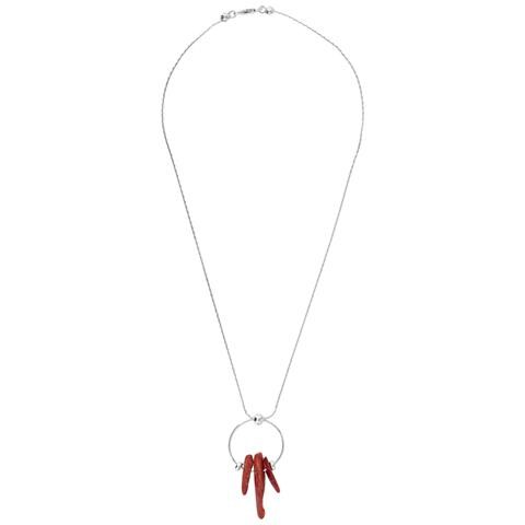 Girocollo In Argento E Corallo, Corallo Rosso Naturale, 40cm - Foto 1