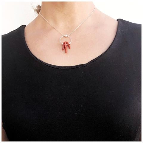 Girocollo In Argento E Corallo, Corallo Rosso Naturale, 40cm - Foto 3